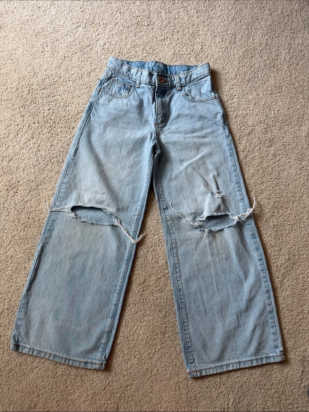 Light Blue Wide-Leg Distressed Jeans